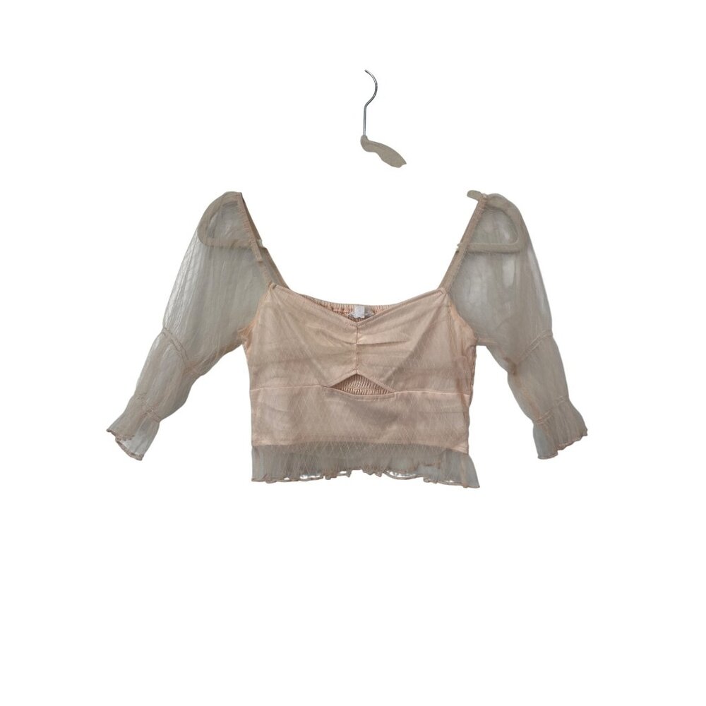 Le Lis Collection Crop Top Size Small Smocked Back Pink Lace Sheer Sleeve Chic